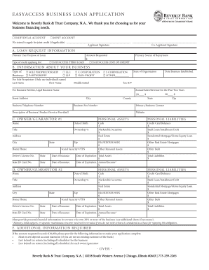 Beverly Bank & Trust Business Loan Application