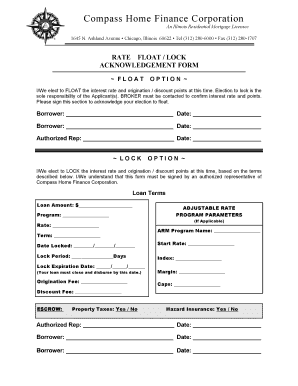 Compass Home Finance Rate Float/Lock Acknowledgement Form