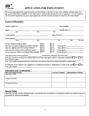 AAA Colorado Employment Application Form