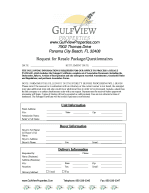 Request for Resale Package Form