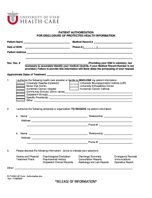 Patient Authorization for Disclosure of Protected Health Information