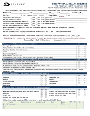 OSHA Respirator Medical Evaluation Questionnaire