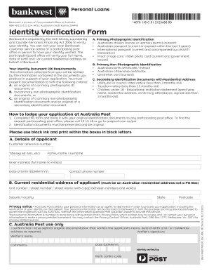 Bankwest Identity Verification Form