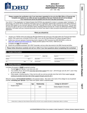 2016-2017 Independent Student Verification Worksheet