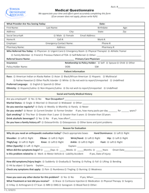 Medical Questionnaire Form