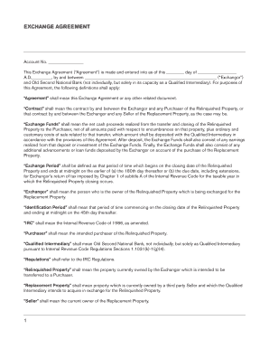 Exchange Agreement for 1031 Tax Deferred Exchange