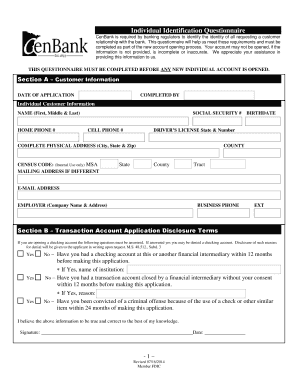 CenBank Individual Identification Questionnaire