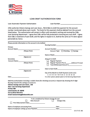 Loan Draft Authorization Form