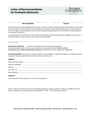 Letter of Recommendation for Graduate Admission