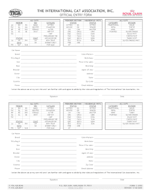 TICA Cat Show Entry Form