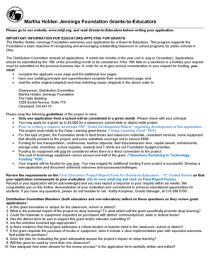 Martha Holden Jennings Foundation Grant Application