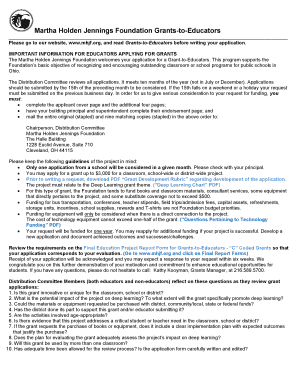 Martha Holden Jennings Foundation Grant Application