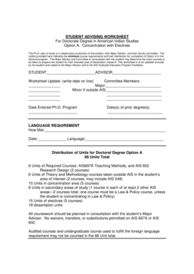 Letter of exemplification - AIS Student Advising Worksheet Ph.D. Option A - ais arizona