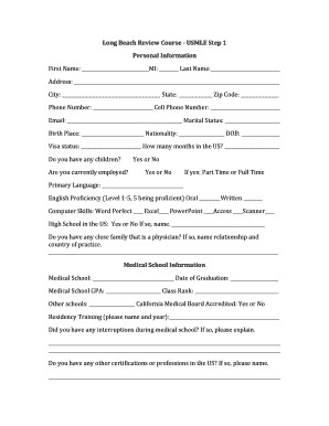 USMLE Step 1 Review Course Application