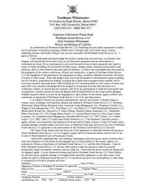 Northeast Whitewater Waiver and Release of Liability