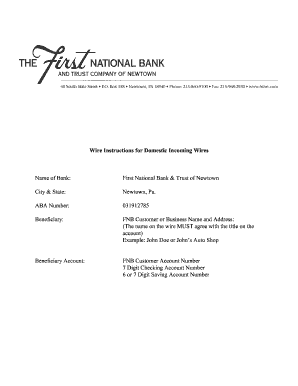 Domestic Wire Transfer Instructions