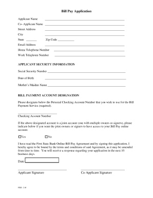 First State Bank Bill Pay Application