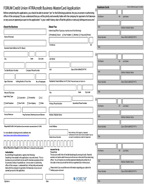 FORUM Credit Union ATIRAcredit Business MasterCard Application