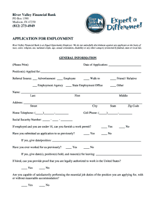 River Valley Financial Bank Employment Application