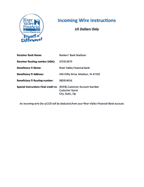 Fillable Online US Dollars Only - River Valley Financial Bank Fax Email