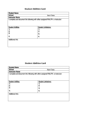 Student Abilities Card