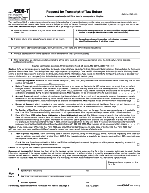 IRS Form 4506-T Request for Transcript of Tax Return