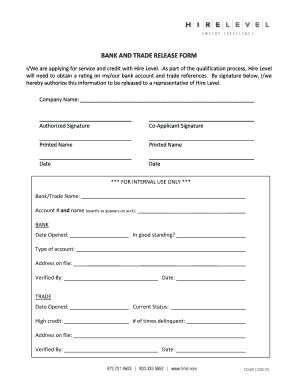 Bank and Trade Release Form