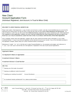 Leede Financial Markets Inc. New Client Account Application Form