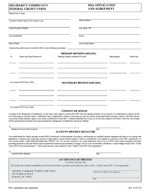 Solidarity Community HSA Application and Agreement