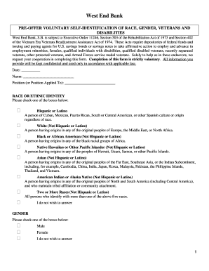 West End Bank Voluntary Self-Identification Form