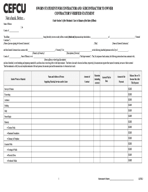 Sworn Statement for Contractor and Subcontractor to Owner