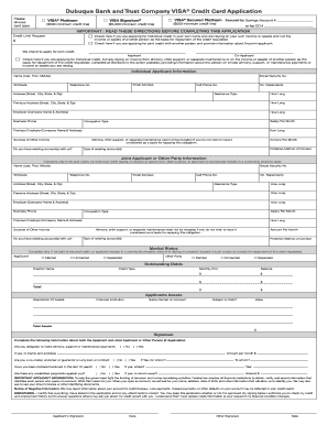 Dubuque Bank and Trust Company VISA® Credit Card Application