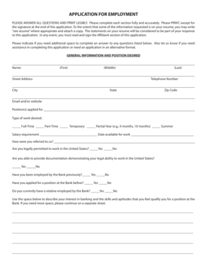 Bank Employment Application Form