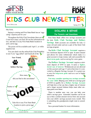 First State Bank Kids Club Savings Account Application