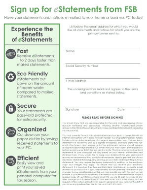 FSB eStatement Signup Form