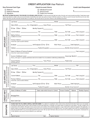Visa Platinum Credit Application