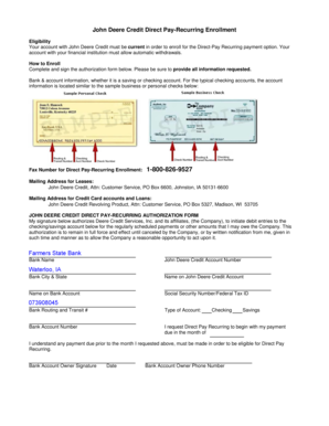 John Deere Credit Direct Pay Recurring Authorization Form
