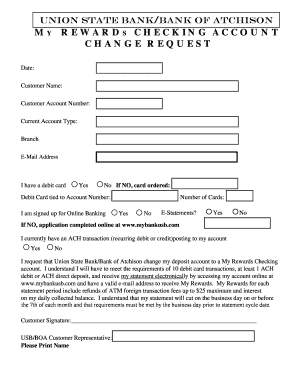 My Rewards Checking Account Change Request