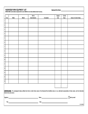 Business Farm Equipment List