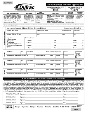 VISA Business Platinum Application