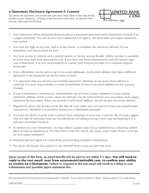 United Bank of Iowa e-Statement Disclosure Agreement