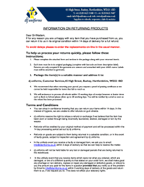 UK Product Return Form