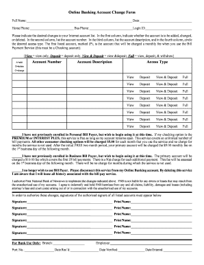 Online Banking Account Change Form