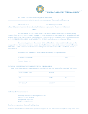 University of California Berkeley Foundation Electronic Fund Transfer Authorization