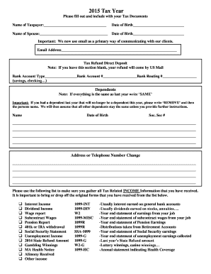 2015 Tax Return Information Form