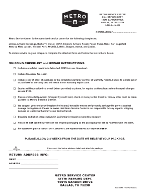 Watch Repair Form