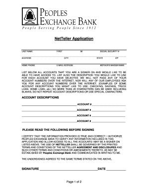 NetTeller Application Form