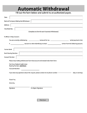 Automatic Withdrawal Form