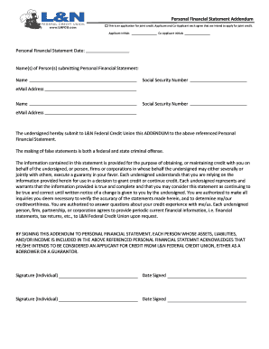 Personal Financial Statement Addendum