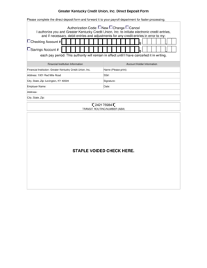 Greater Kentucky Direct Deposit Form